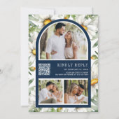 Navy Blue Wood Daisies Mason Jar QR Code Wedding Einladung (Rückseite)