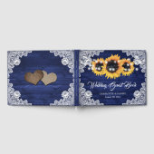 Navy Blue Wood Floral Lace Sunflower Wedding Gästebuch (Voll)