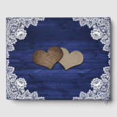 Navy Blue Wood Floral Lace Sunflower Wedding Gästebuch (Rückseite)