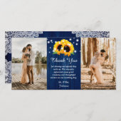 Navy Blue Wood Lace Sonnenblume Danke Foto Card (Vorne/Hinten)