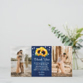 Navy Blue Wood Lace Sonnenblume Danke Foto Card (Stehend Vorderseite)