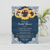 Navy Blue Wood Lace Sunflower Brautparty Einladung (Stehend Vorderseite)