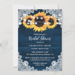 Navy Blue Wood Lace Sunflower Brautparty Einladung