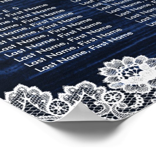Navy Blue Wood Lace Sunflower Rustic Seating Chart Poster (Ecke)