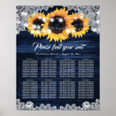 Navy Blue Wood Lace Sunflower Rustic Seating Chart Poster (Vorne)