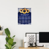 Navy Blue Wood Lace Sunflower Seating Chart Poster (Heimbüro)