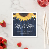 Navy Blue Wood String Lights Sunflower Wedding Serviette (Beispiel)