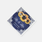 Navy Blue Wood Sunflower Floral Lace Wedding Serviette (Ecke)