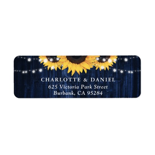 Navy Blue Wood Sunflower Wedding Return Address (Vorne)