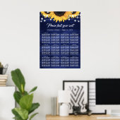 Navy Blue Wood Sunflower Wedding Seating Chart 12 Poster (Heimbüro)