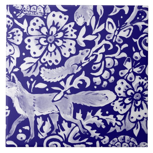 Navy Blue Woodland MURAL Animal Fox unten rechts Fliese (Vorderseite)