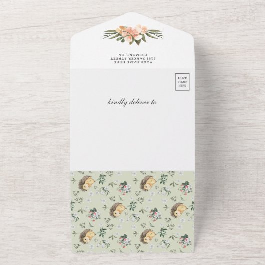 Navy Blue Woodland Niedlich Igel Baby Dusche All In One Einladung (Außenbereich)