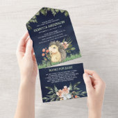 Navy Blue Woodland Niedlich Igel Baby Dusche All In One Einladung (Abreißen)