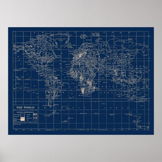 Navy Blue World Map Poster (Vorne)