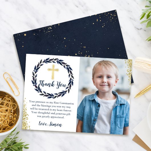 Navy Blue Wreath Gold Community Danke Karte
