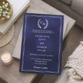 Navy blue wreath monogrammed simple wedding  einladung