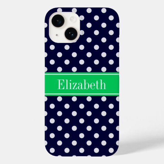 Navy Blue Wt Polka Dot Emerald Green Name Monogram Case-Mate iPhone Hülle (Rückseite)