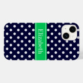 Navy Blue Wt Polka Dot Emerald Green Name Monogram Case-Mate iPhone Hülle (Rückseite (Horizontal))
