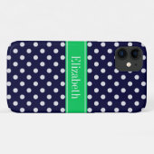 Navy Blue Wt Polka Dot Emerald Green Name Monogram Case-Mate iPhone Hülle (Rückseite (Horizontal))