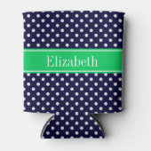 Navy Blue Wt Polka Dot Emerald Green Name Monogram Dosenkühler (Vorderseite)