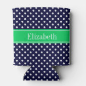 Navy Blue Wt Polka Dot Emerald Green Name Monogram Dosenkühler (Rückseite)