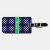 Navy Blue Wt Polka Dot Emerald Green Name Monogram Gepäckanhänger (Vorderseite horizontal)