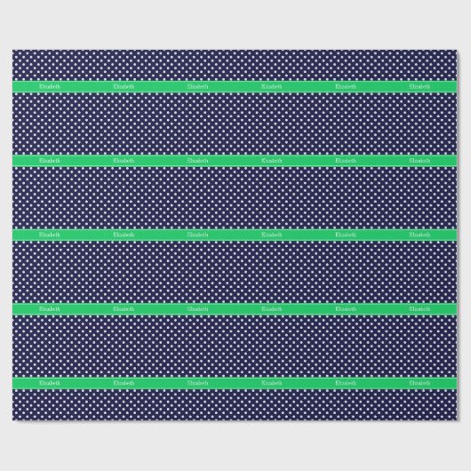Navy Blue Wt Polka Dot Emerald Green Name Monogram Geschenkpapier (Flach)