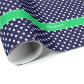 Navy Blue Wt Polka Dot Emerald Green Name Monogram Geschenkpapier (Rolleneckpunkt)