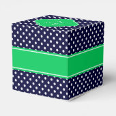 Navy Blue Wt Polka Dot Emerald Green Name Monogram Geschenkschachtel (Rückseite)