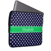 Navy Blue Wt Polka Dot Emerald Green Name Monogram Laptopschutzhülle (Vorne Rechts)