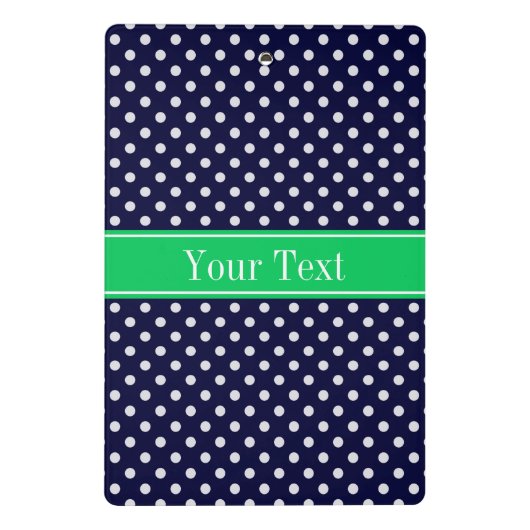 Navy Blue Wt Polka Dot Emerald Green Name Monogram Mini Klemmbrett (Rückseite)