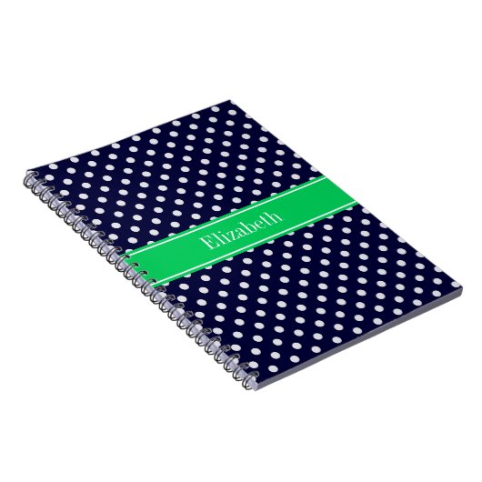 Navy Blue Wt Polka Dot Emerald Green Name Monogram Notizblock (Rechte Seite)