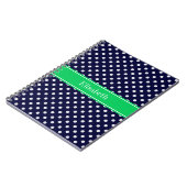 Navy Blue Wt Polka Dot Emerald Green Name Monogram Notizblock (Linke Seite)