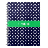 Navy Blue Wt Polka Dot Emerald Green Name Monogram Notizblock (Vorderseite)
