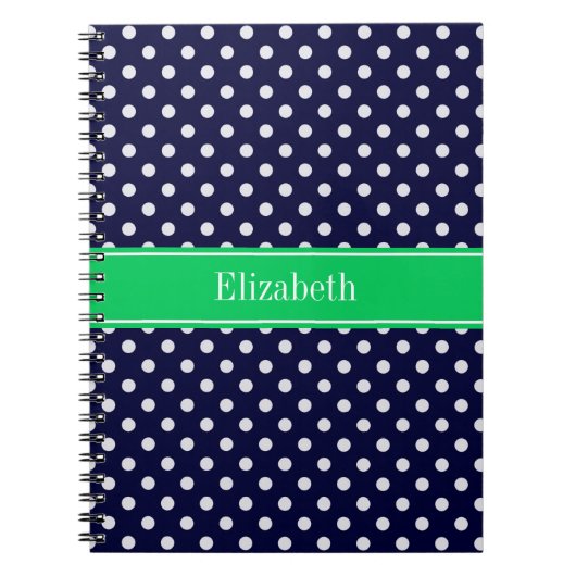 Navy Blue Wt Polka Dot Emerald Green Name Monogram Notizblock (Vorderseite)