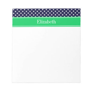 Navy Blue Wt Polka Dot Emerald Green Name Monogram Notizblock