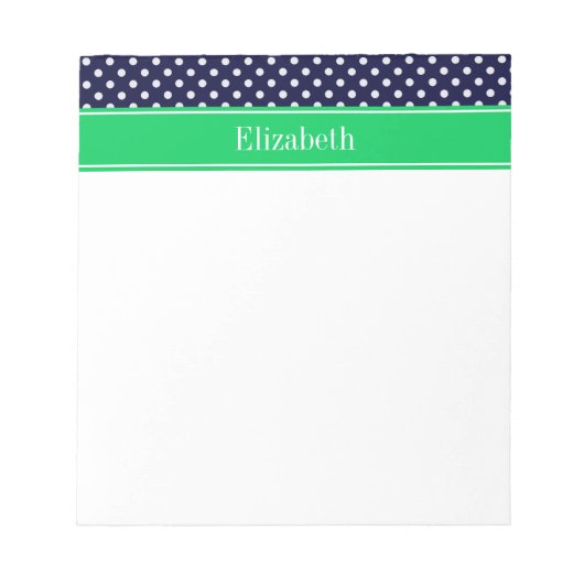 Navy Blue Wt Polka Dot Emerald Green Name Monogram Notizblock (Vorderseite)