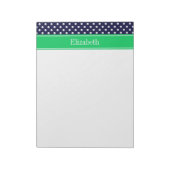Navy Blue Wt Polka Dot Emerald Green Name Monogram Notizblock (Rotiert)