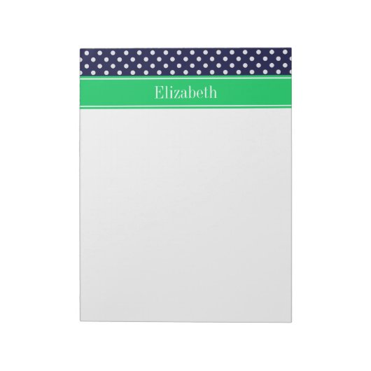 Navy Blue Wt Polka Dot Emerald Green Name Monogram Notizblock (Rotiert)