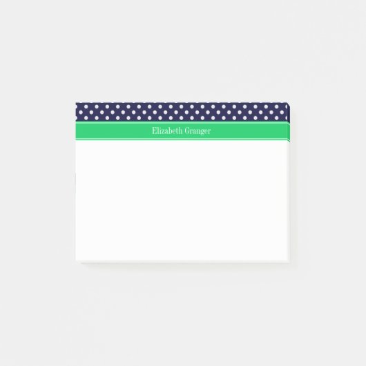 Navy Blue Wt Polka Dot Emerald Green Name Monogram Post-it Klebezettel (Vorderseite)