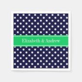 Navy Blue Wt Polka Dot Emerald Green Name Monogram Serviette (Vorderseite)