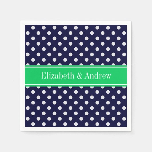 Navy Blue Wt Polka Dot Emerald Green Name Monogram Serviette (Vorderseite)