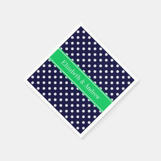 Navy Blue Wt Polka Dot Emerald Green Name Monogram Serviette (Ecke)