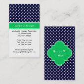 Navy Blue Wt Polka Dot Emerald Green Name Monogram Visitenkarte (Vorne/Hinten)