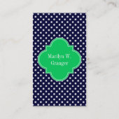 Navy Blue Wt Polka Dot Emerald Green Name Monogram Visitenkarte (Rückseite)