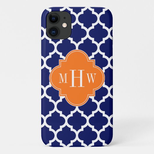 Navy Blue WT Zickzack Pumpkin Quatrefoil 3 Monogra Case-Mate iPhone Hülle (Rückseite)