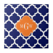Navy Blue WT Zickzack Pumpkin Quatrefoil 3 Monogra Fliese (Vorderseite)