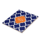 Navy Blue WT Zickzack Pumpkin Quatrefoil 3 Monogra Fliese (Seite)