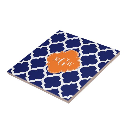 Navy Blue WT Zickzack Pumpkin Quatrefoil 3 Monogra Fliese (Seite)
