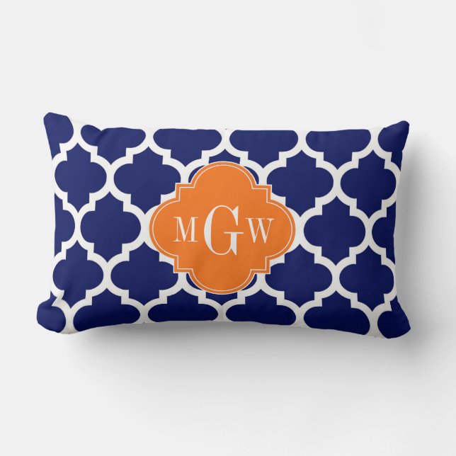 Navy Blue WT Zickzack Pumpkin Quatrefoil 3 Monogra Lendenkissen (Vorderseite)